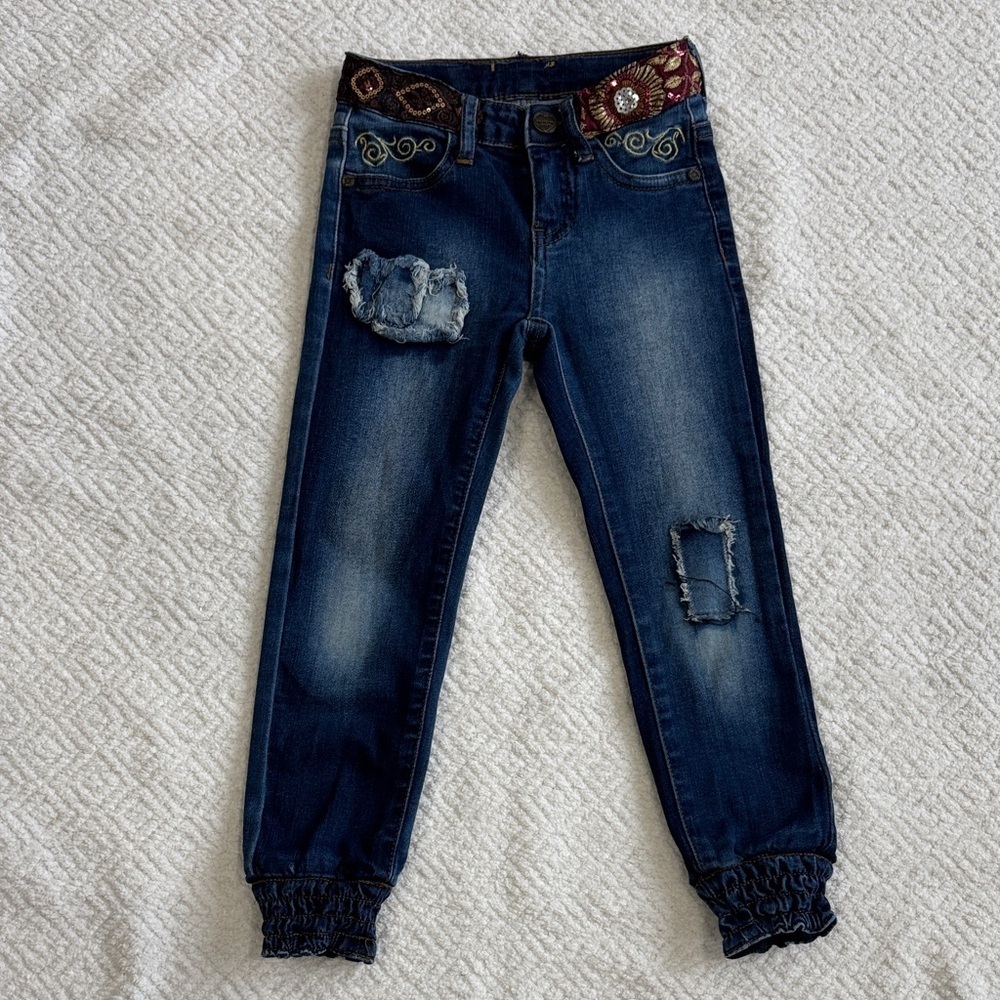 Desigual Kids Blue Jeans with Embroidered Details Sz 5/6